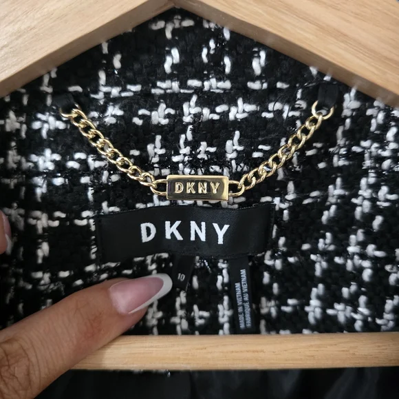 DKNY tweee Black And White Classic Double Breasted Blazer Size 10 - Picture 6 of 10